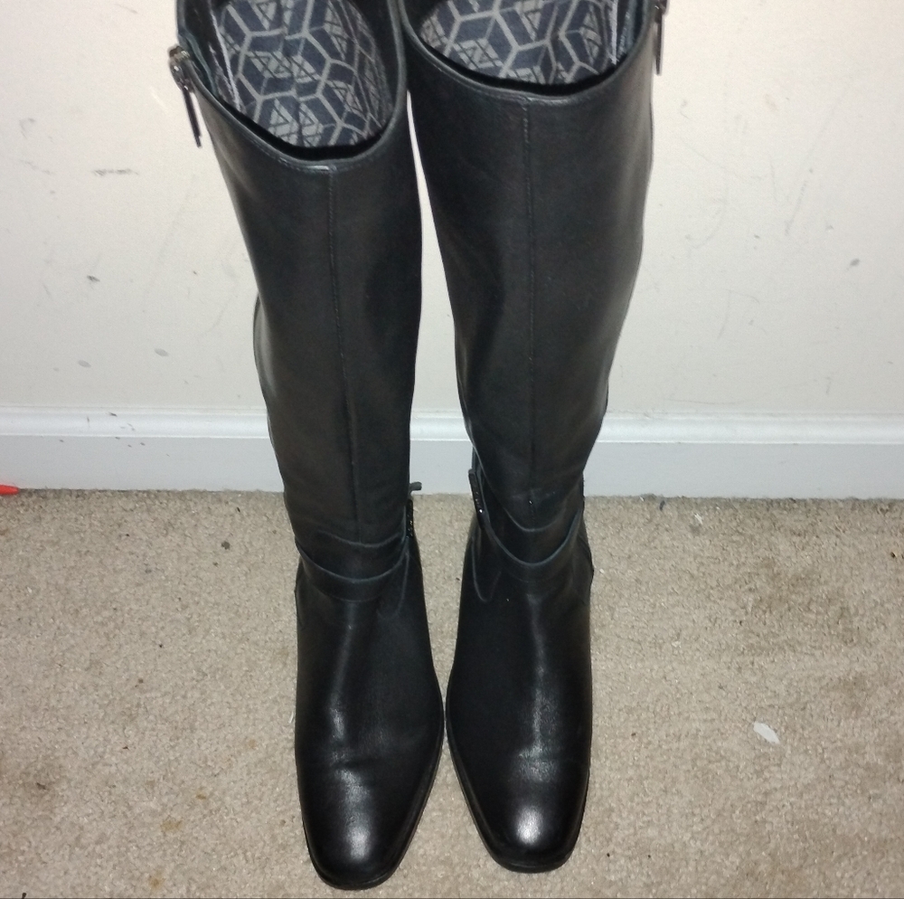 Aquatalia Italian Jessa Black Leather Riding Boot Black Leather Stretch SZ:6.5..